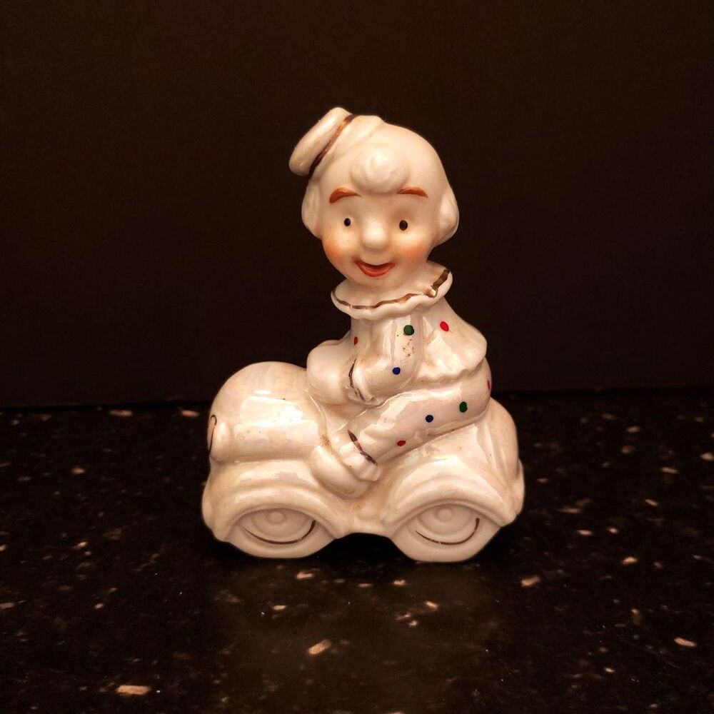 Clown Car Figurine Luster Glaze Vintage Porcelain Ceramic